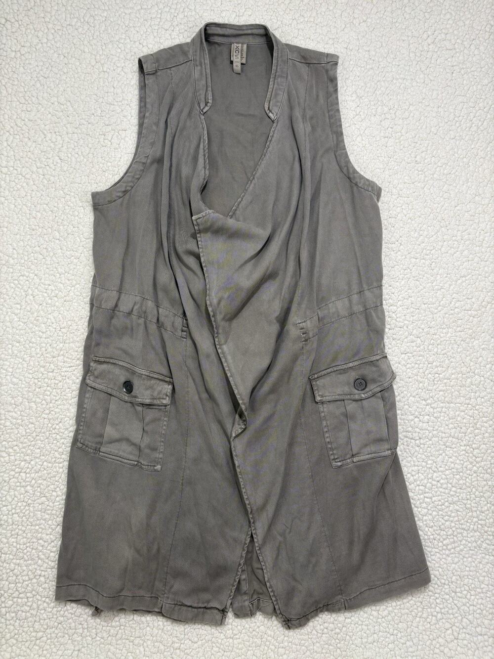 XCVI Draped Open Front Duster Size XS‎ Utility Vest Light Sleeveless Grey Green
